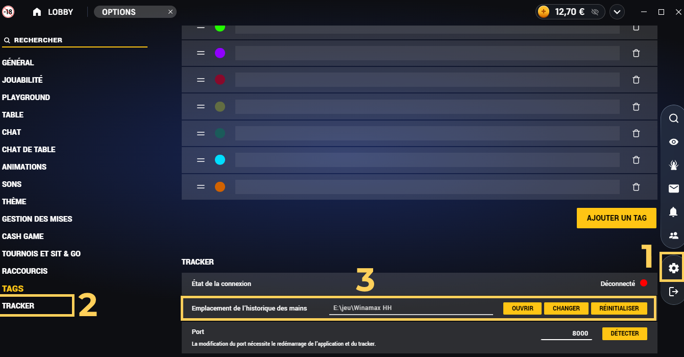 Configuração do Winamax